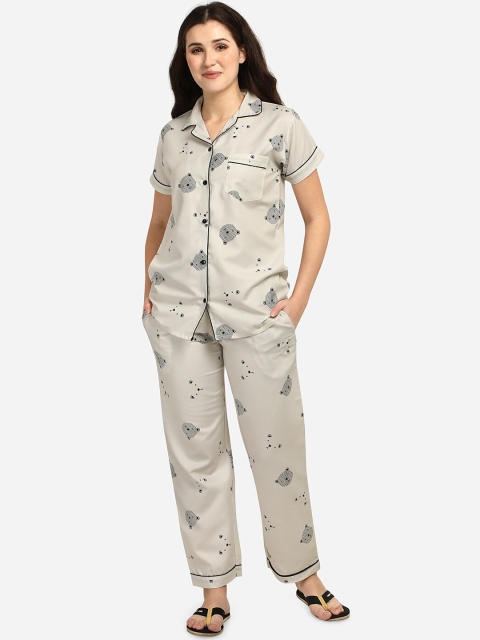 

House of JAMMIES Women Grey & Black Cartoon Characters Printed Night Suit