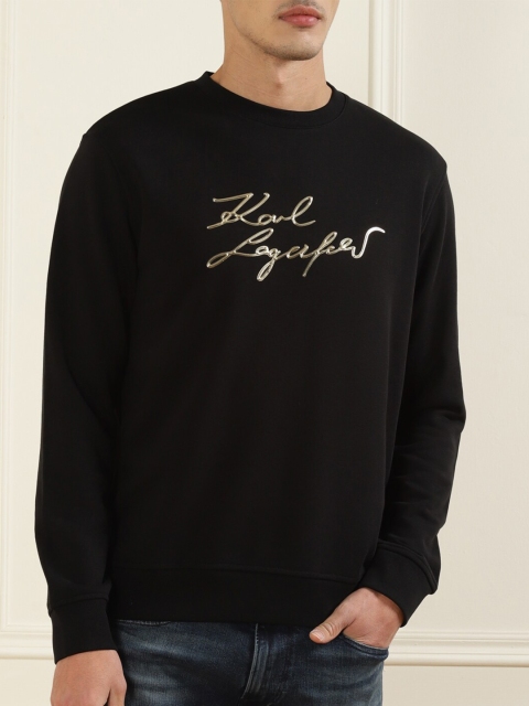 

LAGERFELD Men Black Printed Cotton Sweatshirt