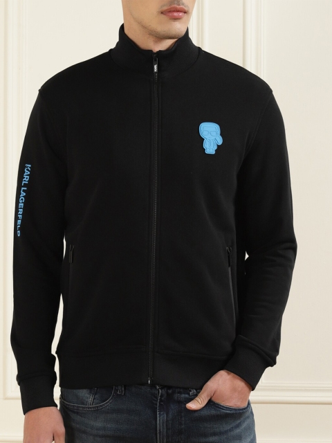 

LAGERFELD Men Black Zip Cotton Sweatshirt