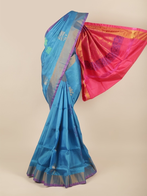 

Pothys Blue & Red Ethnic Motifs Pure Silk Saree