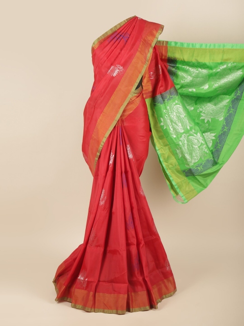 

Pothys Red & Green Ethnic Motifs Zari Pure Silk Saree