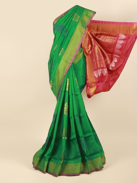 

Pothys Green & Magenta Floral Zari Pure Silk Saree