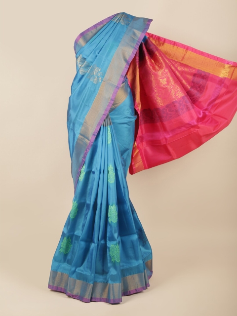 

Pothys Blue & Fuchsia Floral Zari Pure Silk Saree