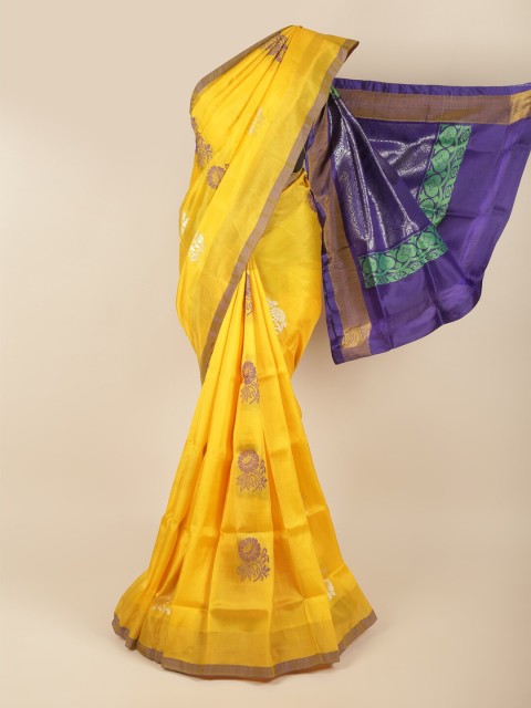 

Pothys Yellow & Purple Woven Design Zari Pure Silk Saree