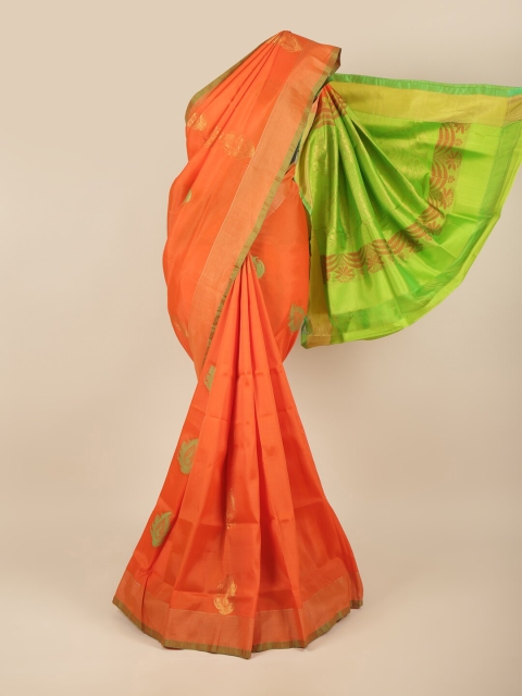 

Pothys Orange & Green Woven Design Zari Pure Silk Saree