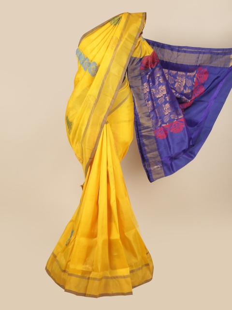 

Pothys Yellow & Blue Ethnic Motifs Pure Silk Saree