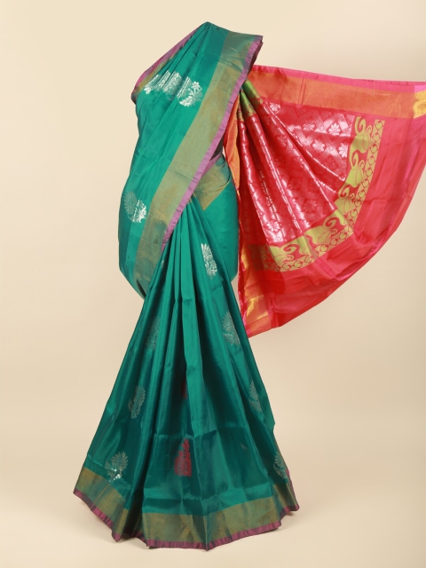 

Pothys Green & Magenta Floral Zari Pure Silk Saree