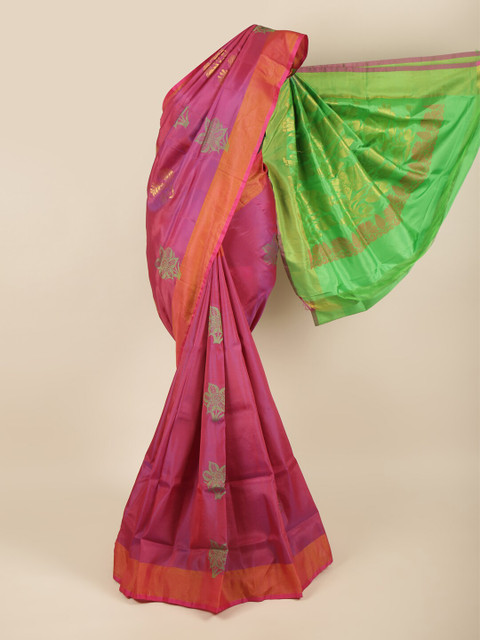 

Pothys Magenta & Gold-Toned Woven Design Zari Pure Silk Saree