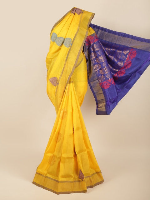 

Pothys Yellow & Blue Woven Design Art Silk Saree