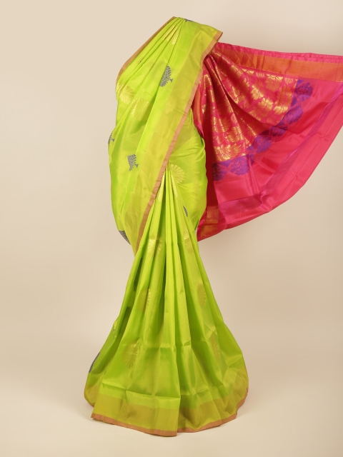

Pothys Fluorescent Green & Gold-Toned Woven Design Zari Pure Silk Saree