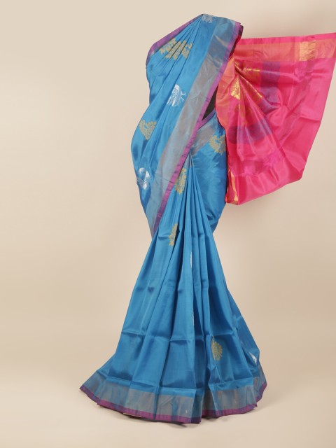 

Pothys Blue & Pink Ethnic Motifs Zari Pure Silk Saree
