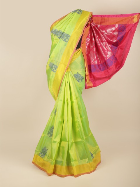 

Pothys Green & Fuchsia Floral Zari Pure Silk Saree