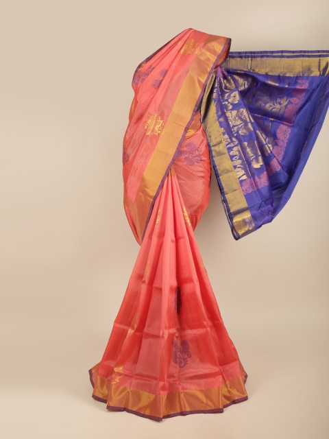 

Pothys Pink & Blue Ethnic Motifs Zari Pure Silk Saree