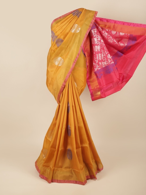 

Pothys Mustard & Purple Ethnic Motifs Pure Silk Saree