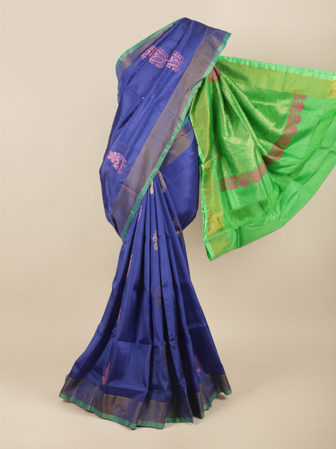 

Pothys Blue & Green Ethnic Motifs Zari Pure Silk Saree