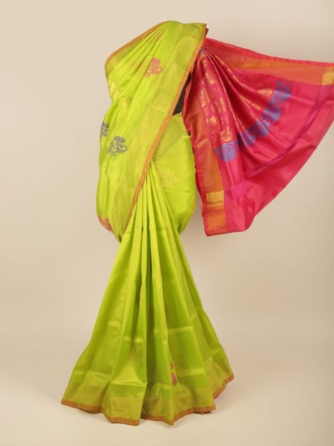

Pothys Green & Pink Ethnic Motifs Zari Pure Silk Saree
