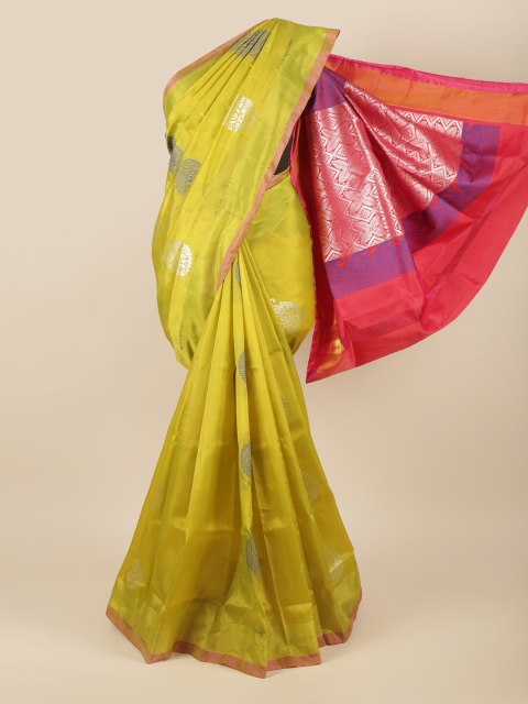 

Pothys Fluorescent Green & Silver-Toned Woven Design Zari Pure Silk Saree