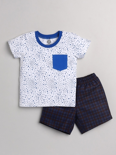 

TAMBOURINE Boys White & Blue Printed Pure Cotton T-shirt with Shorts