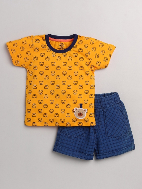 

TAMBOURINE Boys Orange & Blue Printed Pure Cotton T-shirt with Shorts