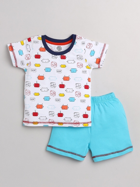 

TAMBOURINE Boys White & Blue Printed T-shirt with Shorts Co-Ord Set