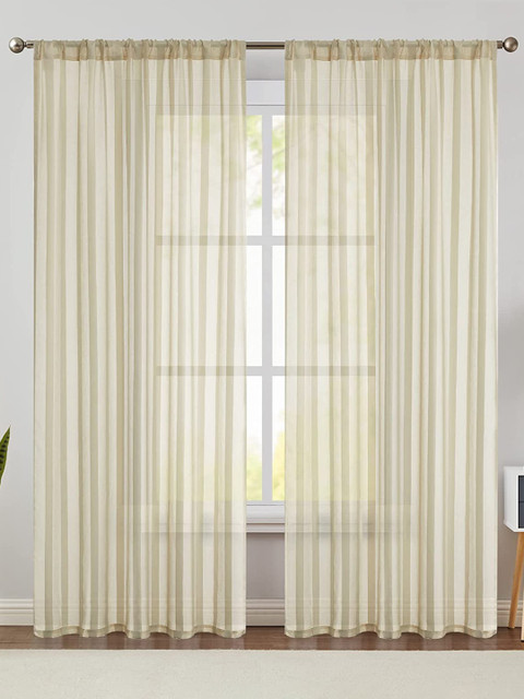 

URBAN SPACE Cream-Coloured Set of 2 Striped Sheer Door Curtains
