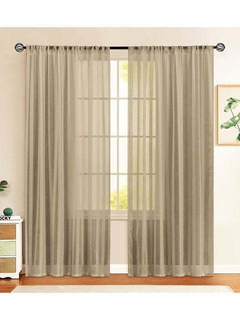 

URBAN SPACE Grey Set of 2 Striped Sheer Window Curtain
