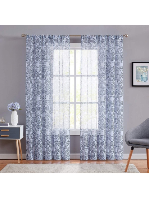 

URBAN SPACE Blue & White Set of 2 Ethnic Motifs Sheer Long Door Curtain