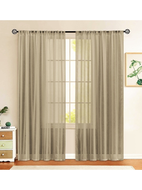 

URBAN SPACE Set Of 2 Grey & Beige Striped Sheer Door Curtain