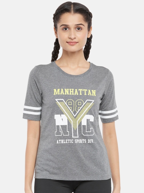 

Ajile by Pantaloons Women Grey Melange Printed Pure Cotton T-shirt