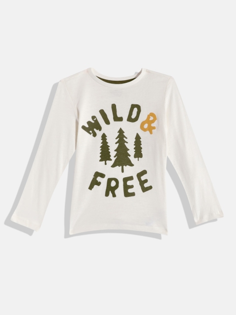 

mothercare Boys Off White & Olive Green Typography Printed Pure Cotton T-shirt