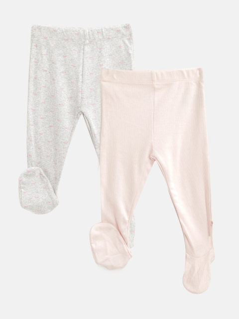 

mothercare Infant Girls Pack of 2 Self Striped Booty Leggings, Grey melange