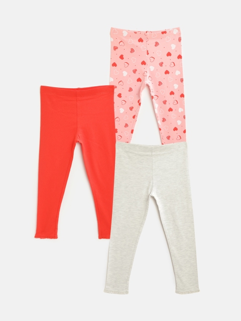 

mothercare Girls Pack of 3 Ankle Length Leggings with Lace Hem, Red