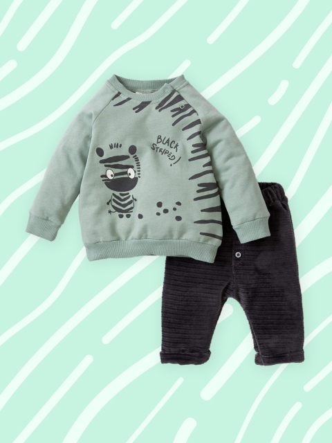 

DeFacto Boys Green & Charcoal Grey Printed Sweatshirt with Pyjamas
