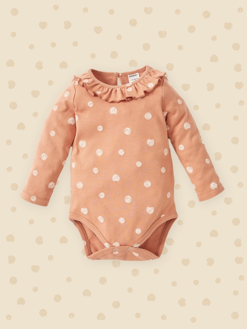 

DeFacto Girls Peach-Coloured Polka Dot Print Organic Cotton Bodysuit