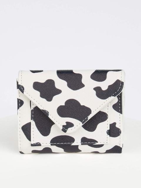 

DeFacto Women White & Black Animal Printed Saffiano Textured Enevelope Three Fold Wallet