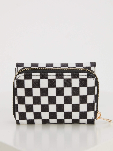 

DeFacto Women Black & White Checked Saffiano Textured Three Fold Wallet