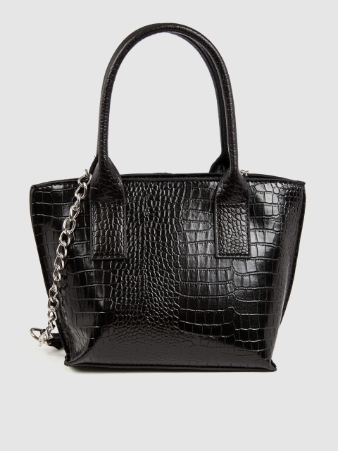 

DeFacto Black Croc Textured Handheld Bag with Non-Detachable Sling Strap