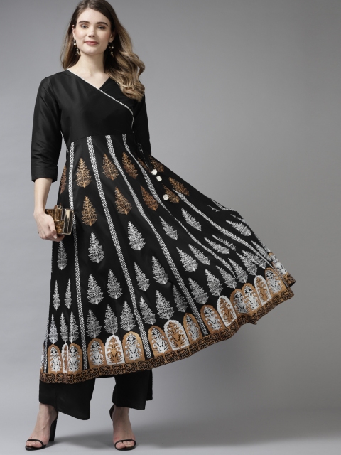 

Bhama Couture Women Black Ethnic Motifs Printed Angrakha Kurta with Palazzos