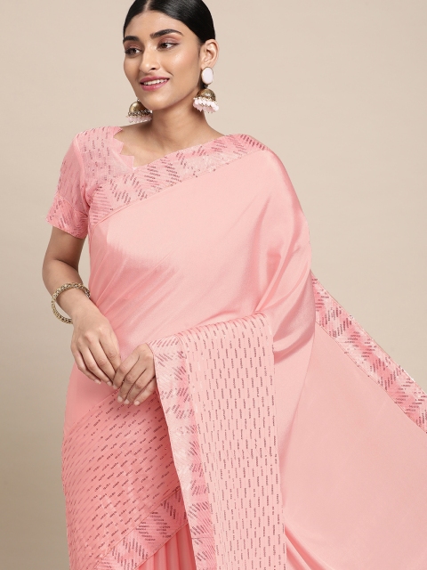 

Satrani Pink Embellished Sequinned Saree