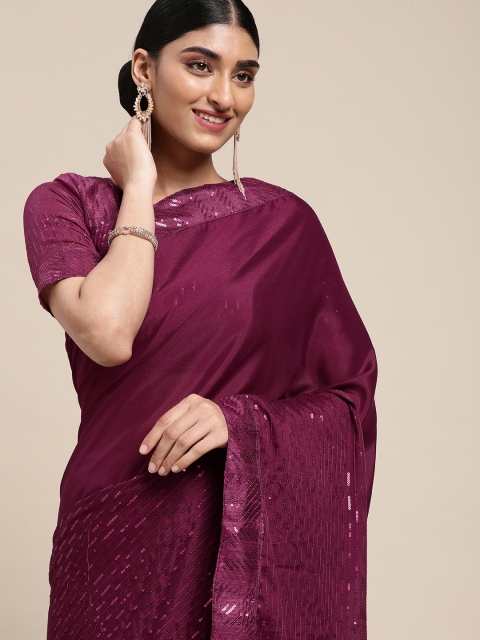

Satrani Purple Sequin Embellished Saree