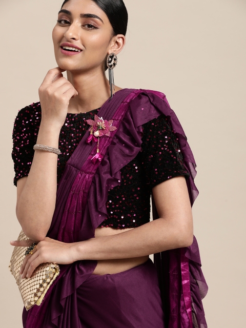 

Satrani Purple Solid Saree