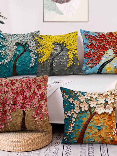 

AEROHAVEN Yellow & Blue Set of 5 Floral Velvet Square Cushion Covers