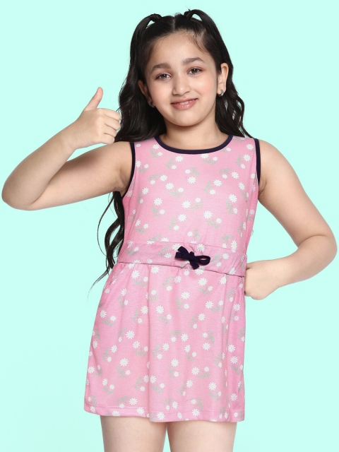 

GAME BEGINS Girls Pink & White Floral Print Fit & Flare Dress