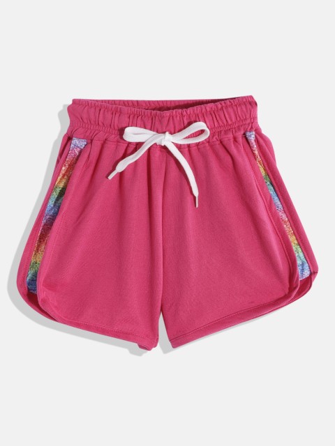 

GAME BEGINS Girls Pink & Yellow Solid Cotton Shorts with Side Taping