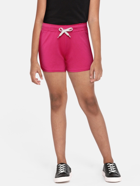 

GAME BEGINS Girls Pink & Yellow Solid Cotton Shorts with Side Taping