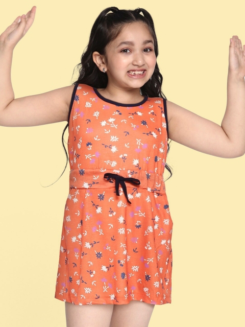 

GAME BEGINS Girls Orange & White Floral Print Fit & Flare Dress