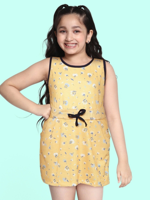 

GAME BEGINS Girls Yellow & White Floral Print Fit & Flare Dress