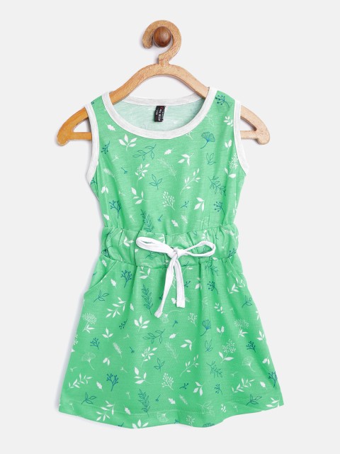 

GAME BEGINS Girls Green & White Floral Print Fit & Flare Dress