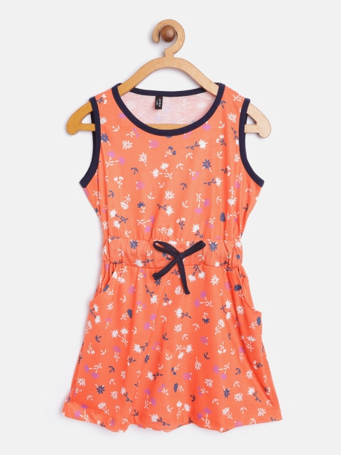 

GAME BEGINS Girls Orange & White Floral Print Fit & Flare Dress