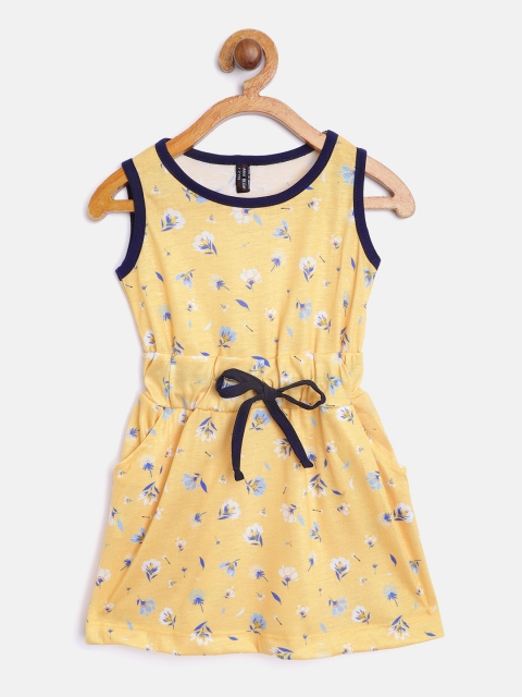 

GAME BEGINS Girls Yellow & White Floral Print Fit & Flare Dress